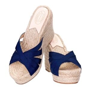 New Stubbs and Wootton Grace Espadrille Wedge Sandal Blue Size 38 EUR/ 7 US